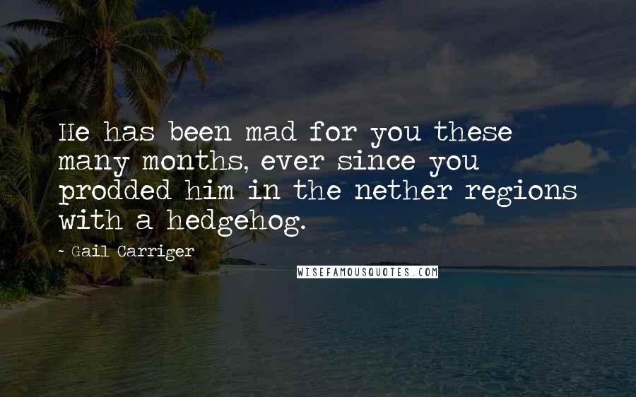 Gail Carriger Quotes: He has been mad for you these many months, ever since you prodded him in the nether regions with a hedgehog.