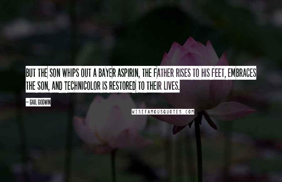 Gail Godwin Quotes: But the son whips out a Bayer aspirin, the father rises to his feet, embraces the son, and Technicolor is restored to their lives.