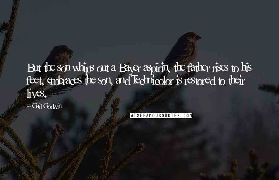 Gail Godwin Quotes: But the son whips out a Bayer aspirin, the father rises to his feet, embraces the son, and Technicolor is restored to their lives.