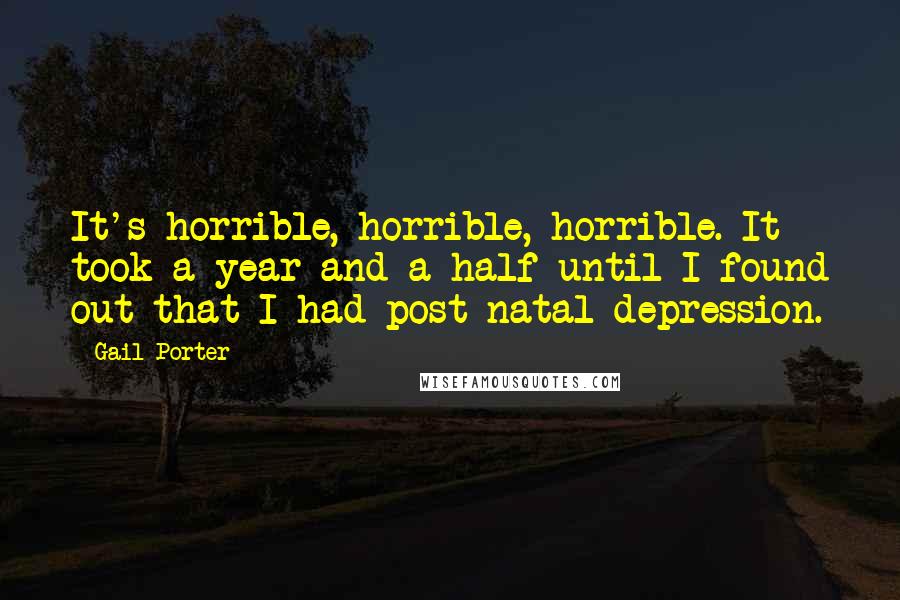 Gail Porter Quotes: It's horrible, horrible, horrible. It took a year and a half until I found out that I had post-natal depression.