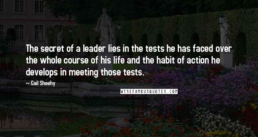 Gail Sheehy Quotes: The secret of a leader lies in the tests he has faced over the whole course of his life and the habit of action he develops in meeting those tests.