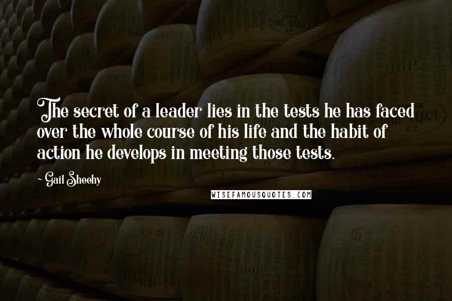 Gail Sheehy Quotes: The secret of a leader lies in the tests he has faced over the whole course of his life and the habit of action he develops in meeting those tests.