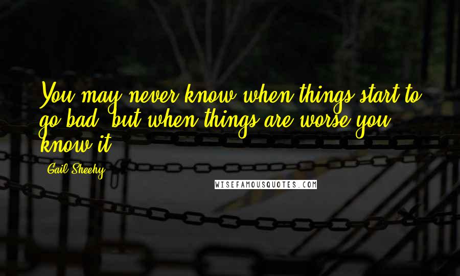 Gail Sheehy Quotes: You may never know when things start to go bad, but when things are worse you know it.