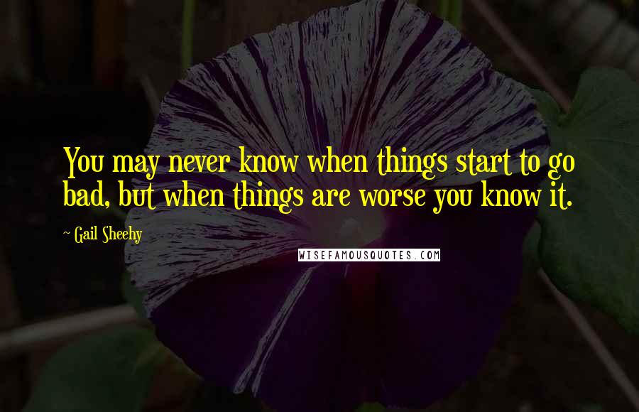 Gail Sheehy Quotes: You may never know when things start to go bad, but when things are worse you know it.