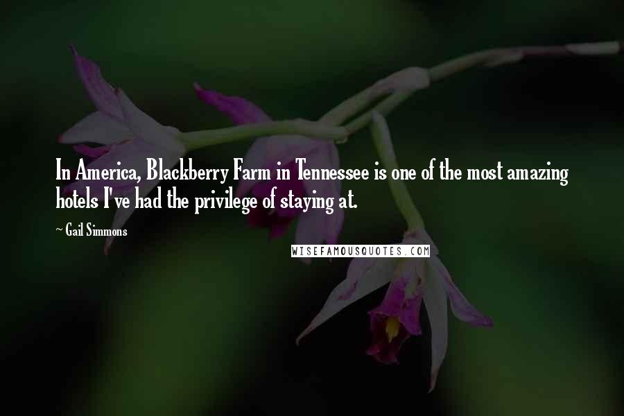 Gail Simmons Quotes: In America, Blackberry Farm in Tennessee is one of the most amazing hotels I've had the privilege of staying at.