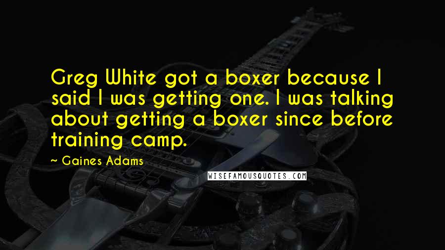 Gaines Adams Quotes: Greg White got a boxer because I said I was getting one. I was talking about getting a boxer since before training camp.