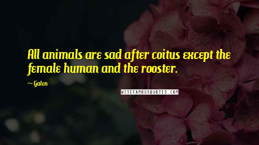 Galen Quotes: All animals are sad after coitus except the female human and the rooster.