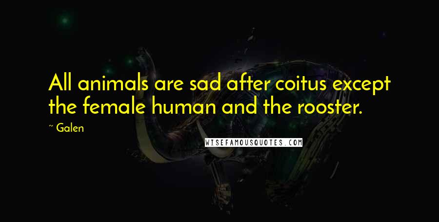 Galen Quotes: All animals are sad after coitus except the female human and the rooster.