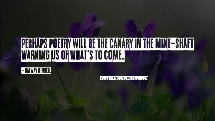 Galway Kinnell Quotes: Perhaps poetry will be the canary in the mine-shaft warning us of what's to come.