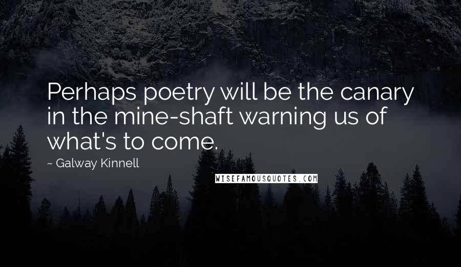 Galway Kinnell Quotes: Perhaps poetry will be the canary in the mine-shaft warning us of what's to come.