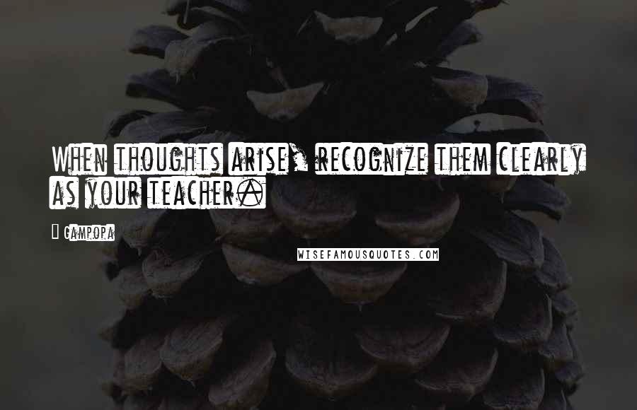 Gampopa Quotes: When thoughts arise, recognize them clearly as your teacher.