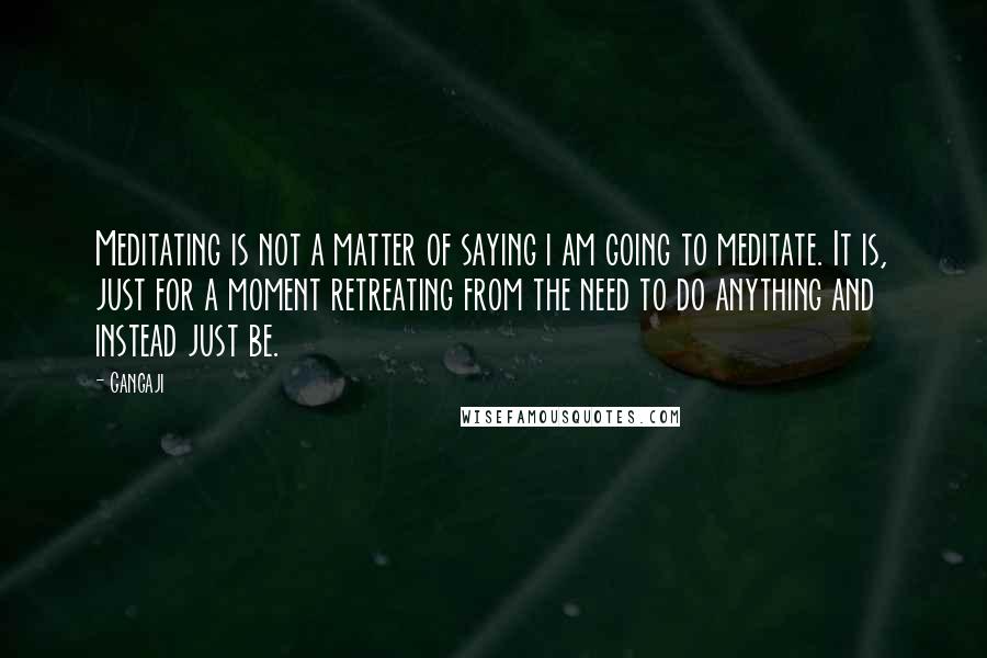 Gangaji Quotes: Meditating is not a matter of saying i am going to meditate. It is, just for a moment retreating from the need to do anything and instead just be.