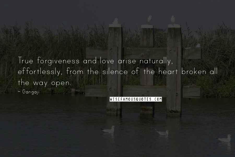 Gangaji Quotes: True forgiveness and love arise naturally, effortlessly, from the silence of the heart broken all the way open.