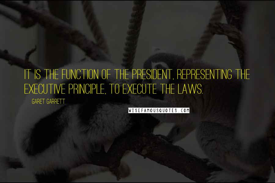 Garet Garrett Quotes: It is the function of the President, representing the executive principle, to execute the laws.