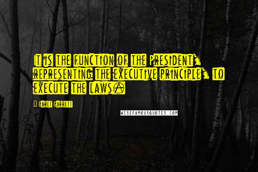 Garet Garrett Quotes: It is the function of the President, representing the executive principle, to execute the laws.