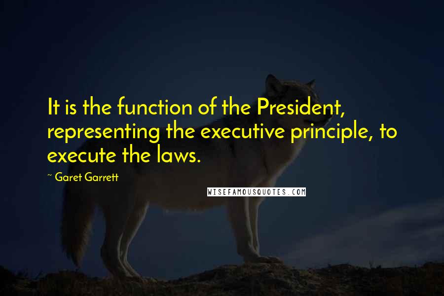 Garet Garrett Quotes: It is the function of the President, representing the executive principle, to execute the laws.