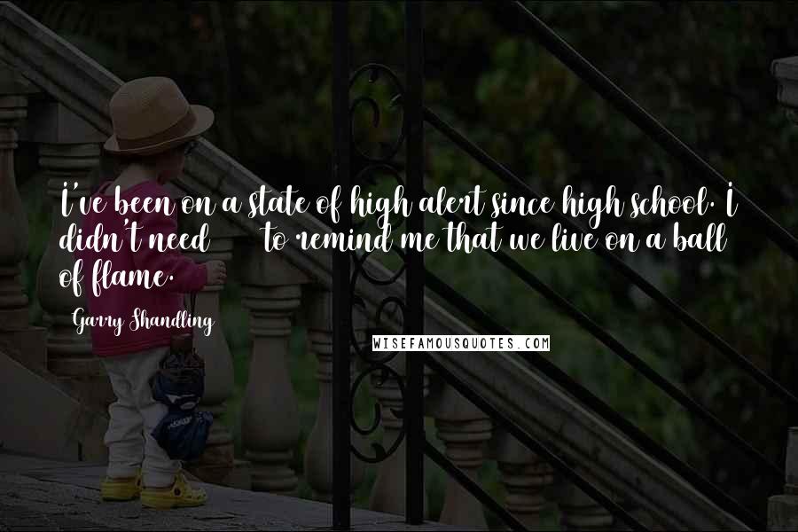 Garry Shandling Quotes: I've been on a state of high alert since high school. I didn't need 9/11 to remind me that we live on a ball of flame.