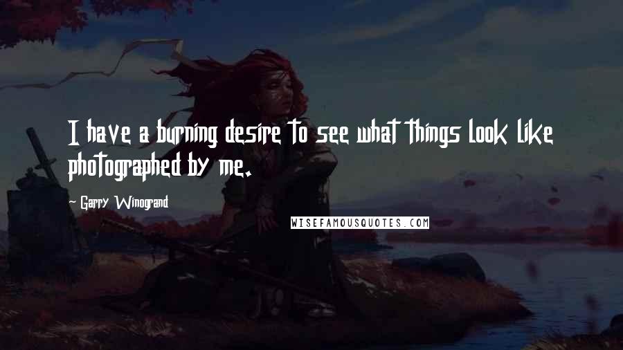 Garry Winogrand Quotes: I have a burning desire to see what things look like photographed by me.