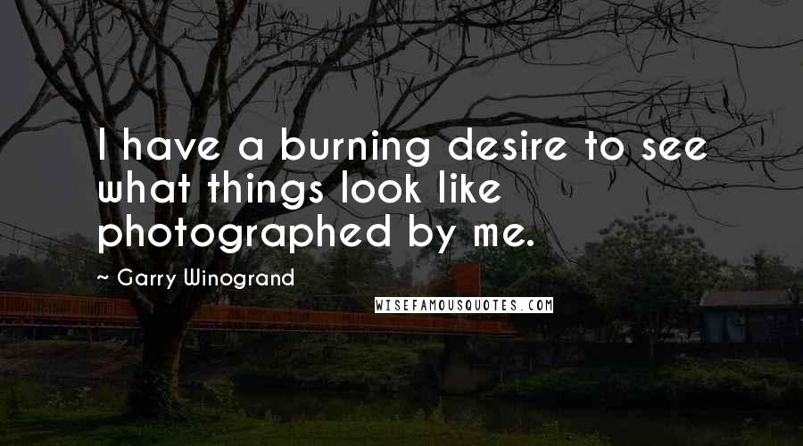 Garry Winogrand Quotes: I have a burning desire to see what things look like photographed by me.