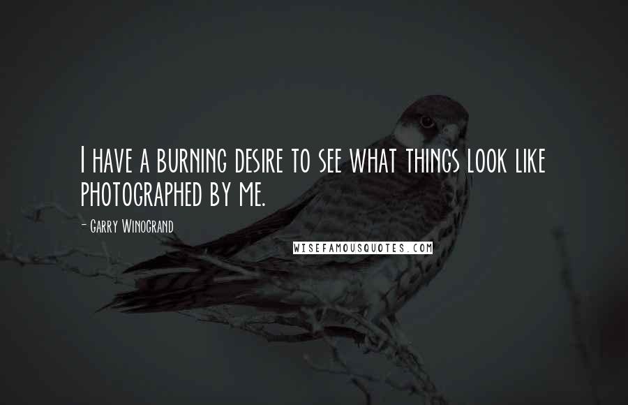Garry Winogrand Quotes: I have a burning desire to see what things look like photographed by me.