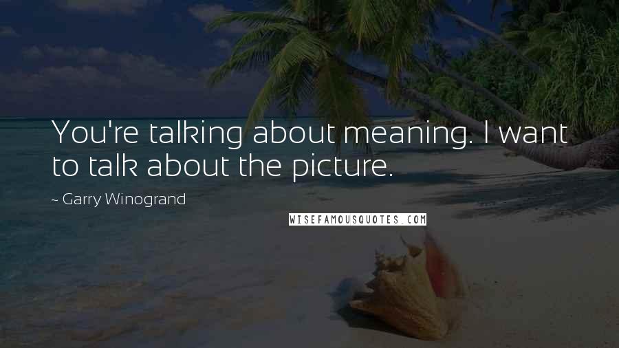 Garry Winogrand Quotes: You're talking about meaning. I want to talk about the picture.