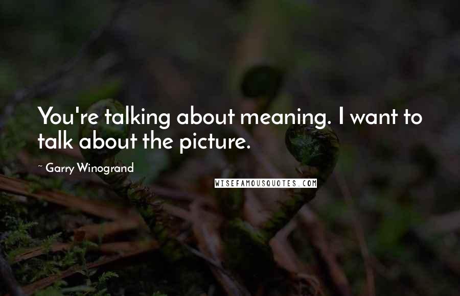 Garry Winogrand Quotes: You're talking about meaning. I want to talk about the picture.