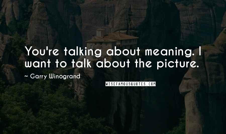 Garry Winogrand Quotes: You're talking about meaning. I want to talk about the picture.