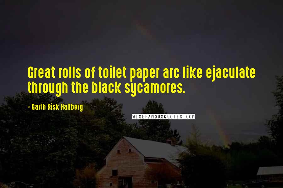 Garth Risk Hallberg Quotes: Great rolls of toilet paper arc like ejaculate through the black sycamores.