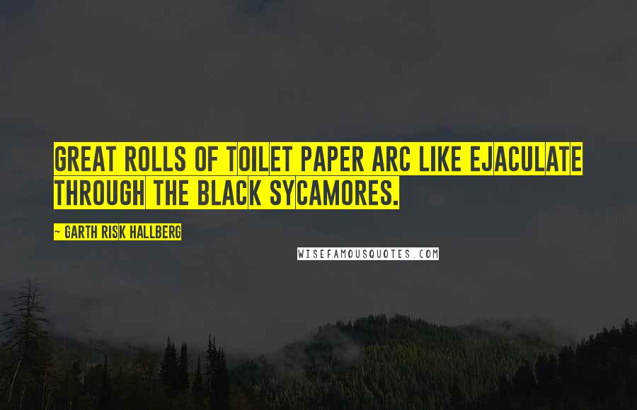 Garth Risk Hallberg Quotes: Great rolls of toilet paper arc like ejaculate through the black sycamores.