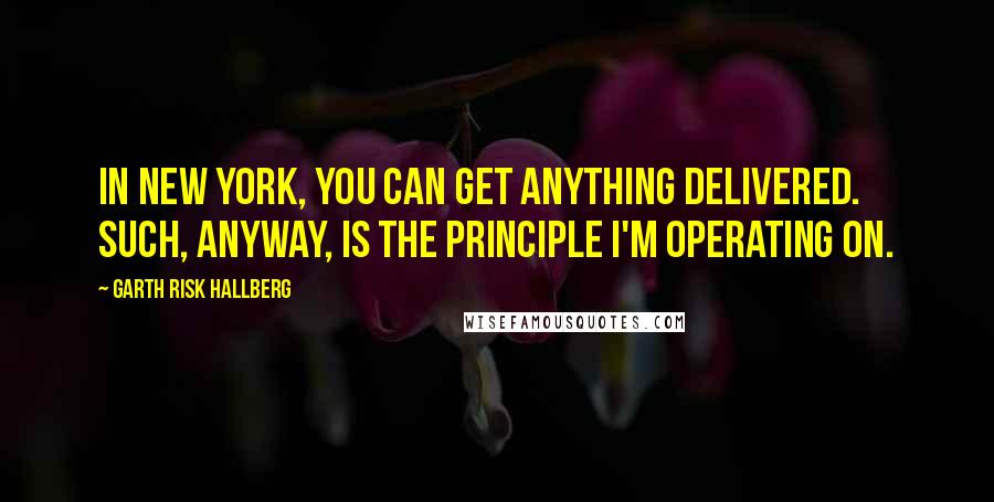 Garth Risk Hallberg Quotes: IN NEW YORK, you can get anything delivered. Such, anyway, is the principle I'm operating on.