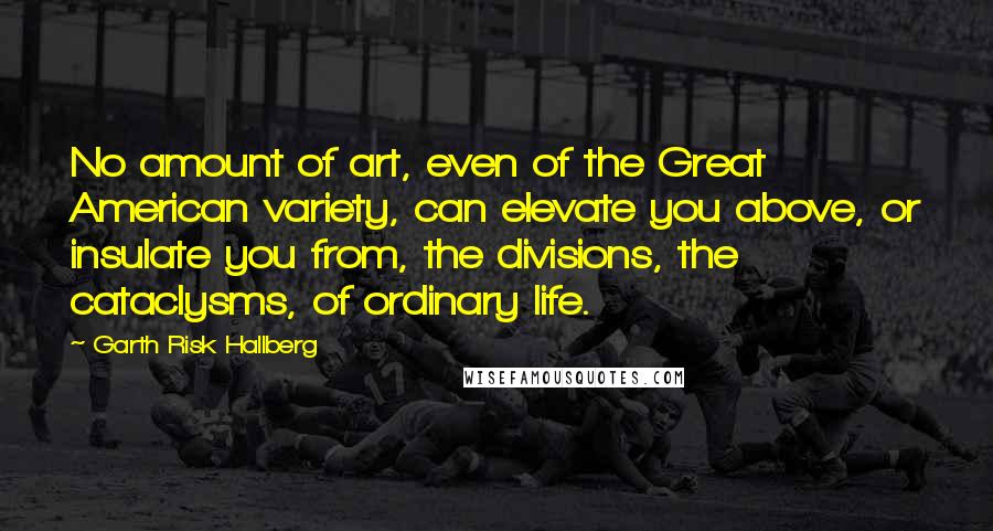 Garth Risk Hallberg Quotes: No amount of art, even of the Great American variety, can elevate you above, or insulate you from, the divisions, the cataclysms, of ordinary life.