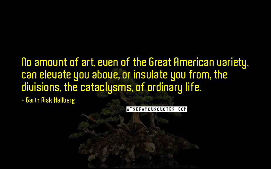 Garth Risk Hallberg Quotes: No amount of art, even of the Great American variety, can elevate you above, or insulate you from, the divisions, the cataclysms, of ordinary life.