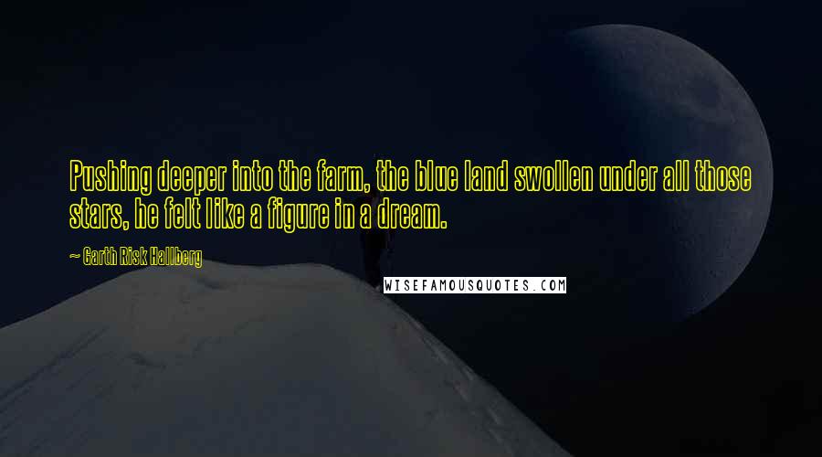 Garth Risk Hallberg Quotes: Pushing deeper into the farm, the blue land swollen under all those stars, he felt like a figure in a dream.