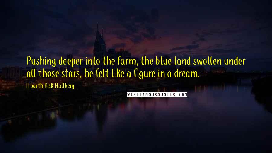 Garth Risk Hallberg Quotes: Pushing deeper into the farm, the blue land swollen under all those stars, he felt like a figure in a dream.