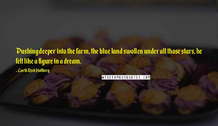 Garth Risk Hallberg Quotes: Pushing deeper into the farm, the blue land swollen under all those stars, he felt like a figure in a dream.