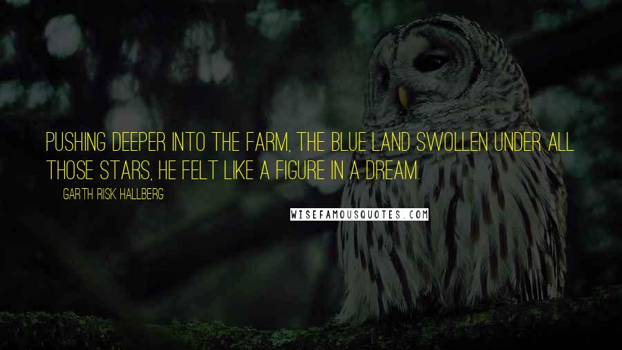 Garth Risk Hallberg Quotes: Pushing deeper into the farm, the blue land swollen under all those stars, he felt like a figure in a dream.