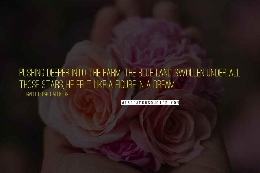 Garth Risk Hallberg Quotes: Pushing deeper into the farm, the blue land swollen under all those stars, he felt like a figure in a dream.