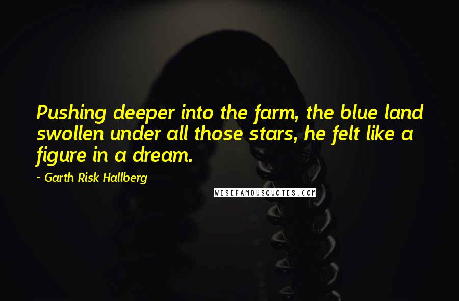 Garth Risk Hallberg Quotes: Pushing deeper into the farm, the blue land swollen under all those stars, he felt like a figure in a dream.