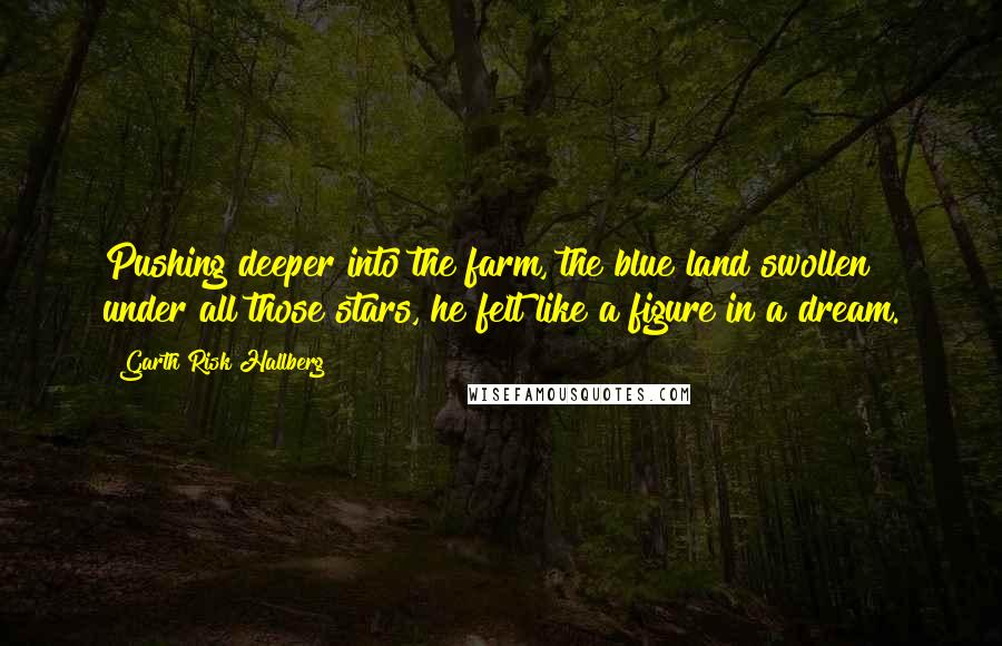 Garth Risk Hallberg Quotes: Pushing deeper into the farm, the blue land swollen under all those stars, he felt like a figure in a dream.