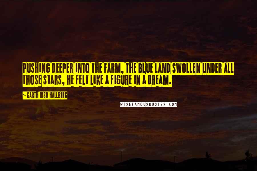 Garth Risk Hallberg Quotes: Pushing deeper into the farm, the blue land swollen under all those stars, he felt like a figure in a dream.