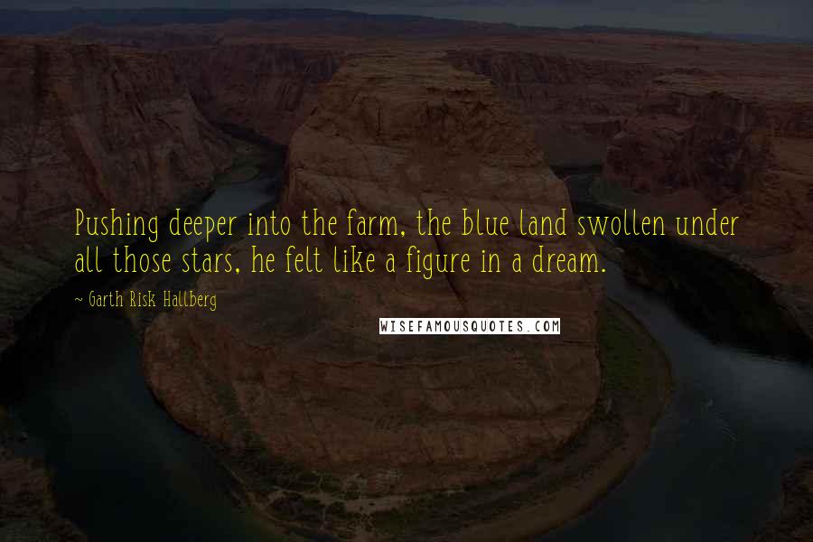 Garth Risk Hallberg Quotes: Pushing deeper into the farm, the blue land swollen under all those stars, he felt like a figure in a dream.