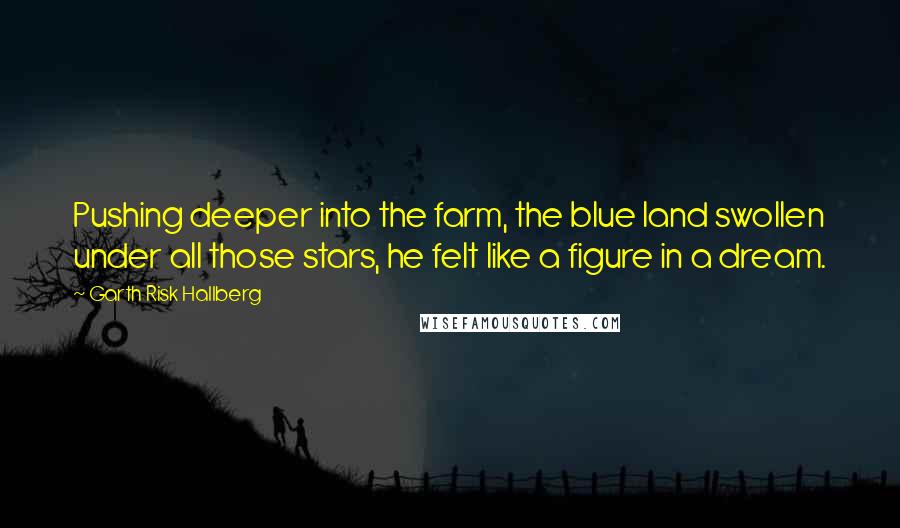 Garth Risk Hallberg Quotes: Pushing deeper into the farm, the blue land swollen under all those stars, he felt like a figure in a dream.