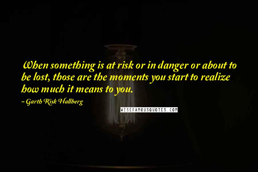 Garth Risk Hallberg Quotes: When something is at risk or in danger or about to be lost, those are the moments you start to realize how much it means to you.