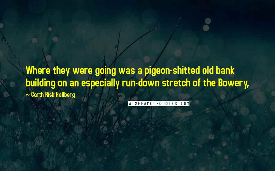 Garth Risk Hallberg Quotes: Where they were going was a pigeon-shitted old bank building on an especially run-down stretch of the Bowery,