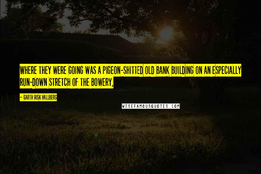 Garth Risk Hallberg Quotes: Where they were going was a pigeon-shitted old bank building on an especially run-down stretch of the Bowery,