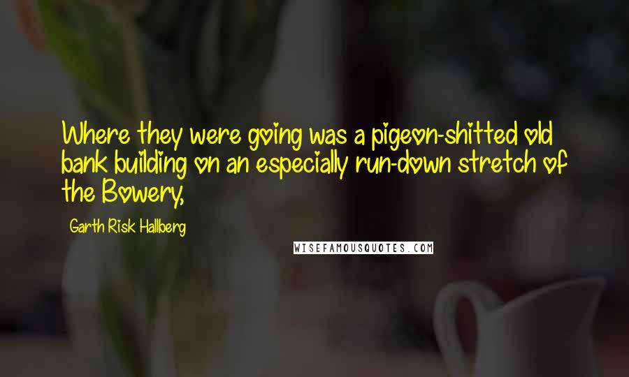 Garth Risk Hallberg Quotes: Where they were going was a pigeon-shitted old bank building on an especially run-down stretch of the Bowery,