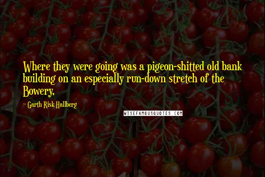 Garth Risk Hallberg Quotes: Where they were going was a pigeon-shitted old bank building on an especially run-down stretch of the Bowery,