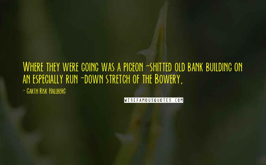 Garth Risk Hallberg Quotes: Where they were going was a pigeon-shitted old bank building on an especially run-down stretch of the Bowery,