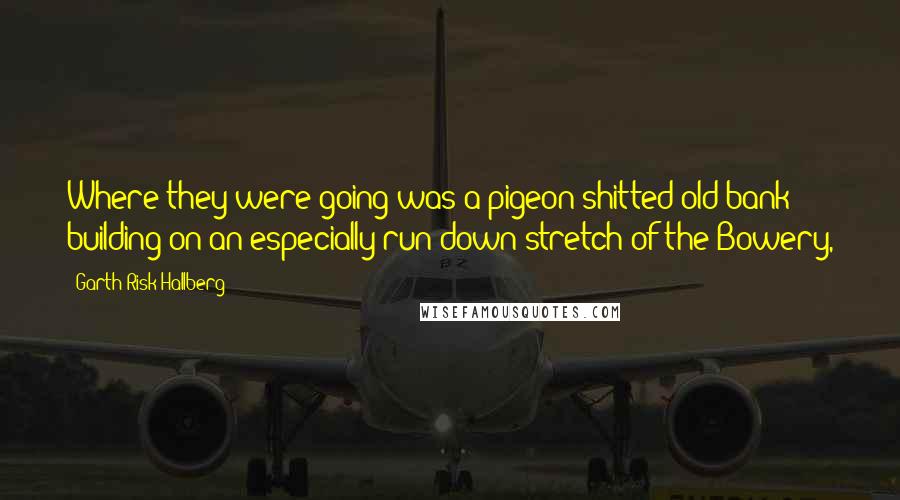 Garth Risk Hallberg Quotes: Where they were going was a pigeon-shitted old bank building on an especially run-down stretch of the Bowery,