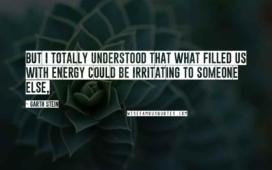Garth Stein Quotes: But I totally understood that what filled us with energy could be irritating to someone else,